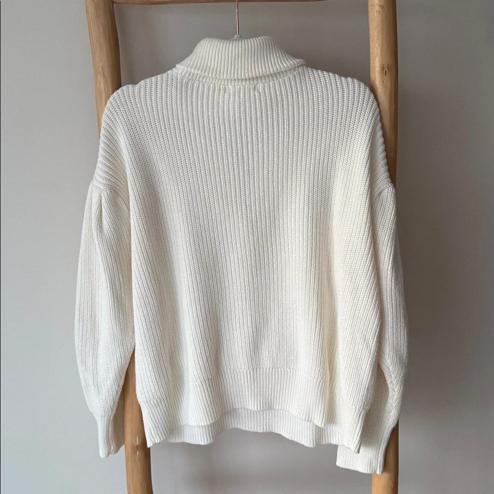 525 America Ivory Cable Knit Fold Collar Half Zip Drop Puff Sleeve Sweater S - Picture 8 of 11